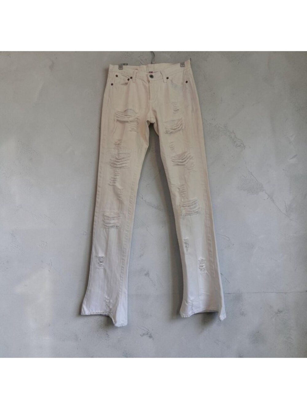 Vintage Y2K G-Brand Distressed Bootcut Jeans Womens 28 White Stitch Patchwork